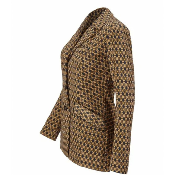 Cabi Kensington Proper Standout Blazer Jacket in Yellow Navy Medallion Motif, XS - Picture 10 of 16
